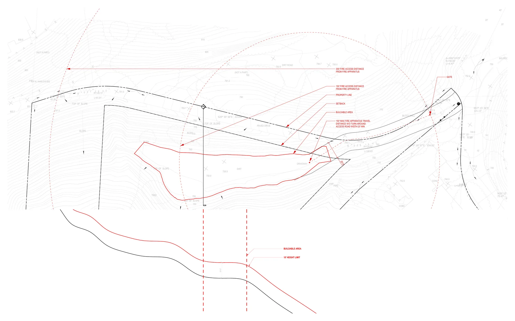 The site's constraints with the setback lines drawn across the parcel.