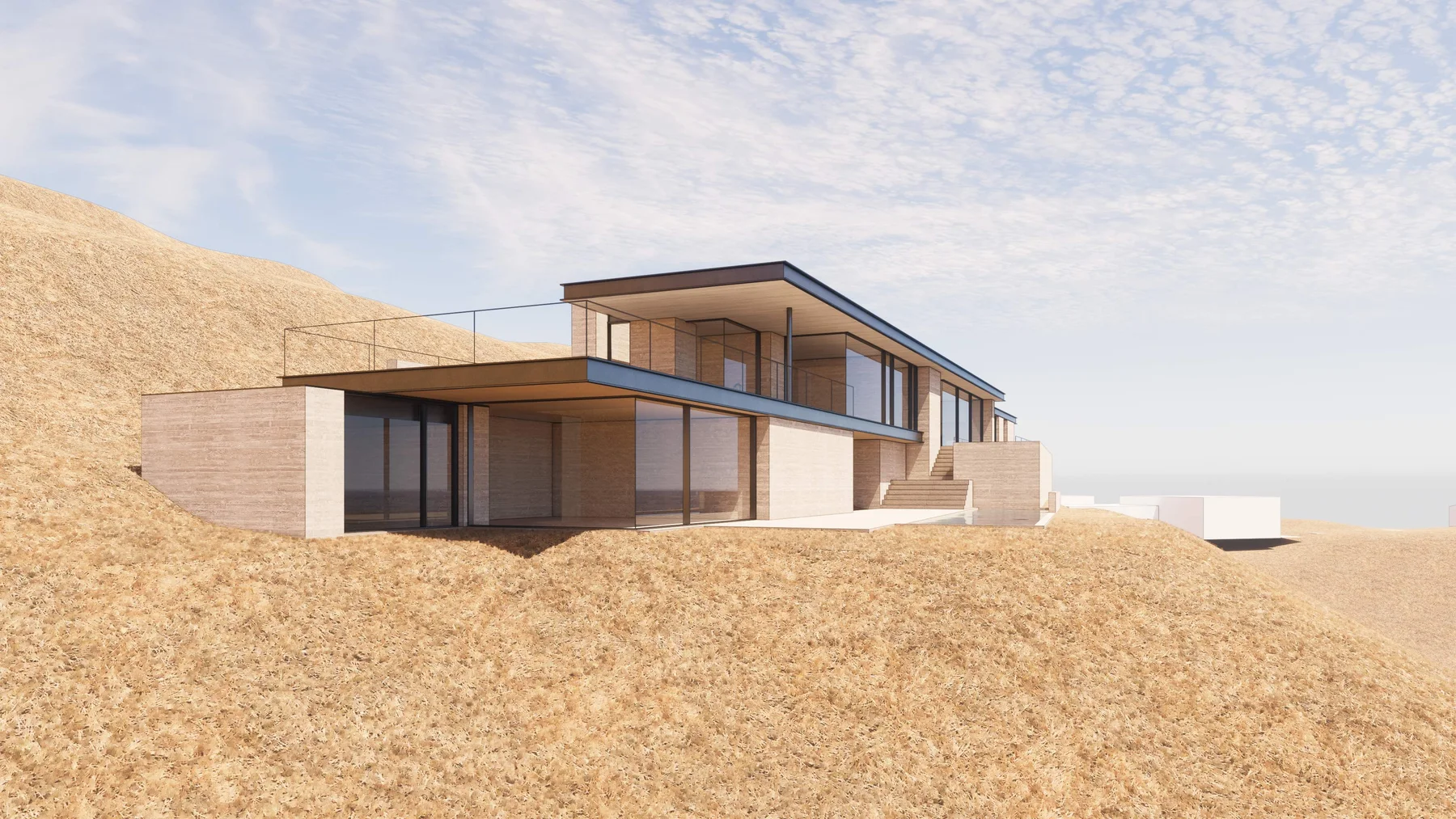 Option 1 from below: the house and its terraces on the brow of the hill.