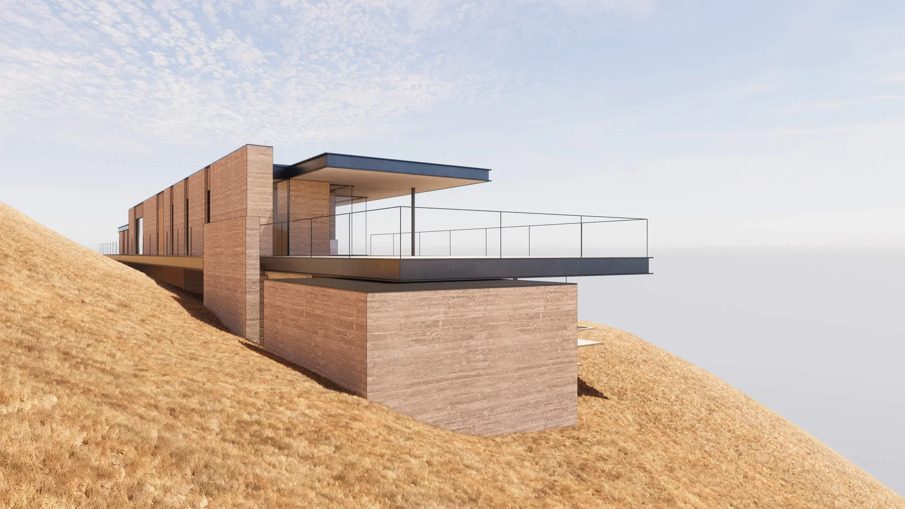 Option 1: the timber volume and the cantilevered terrace over the slope.