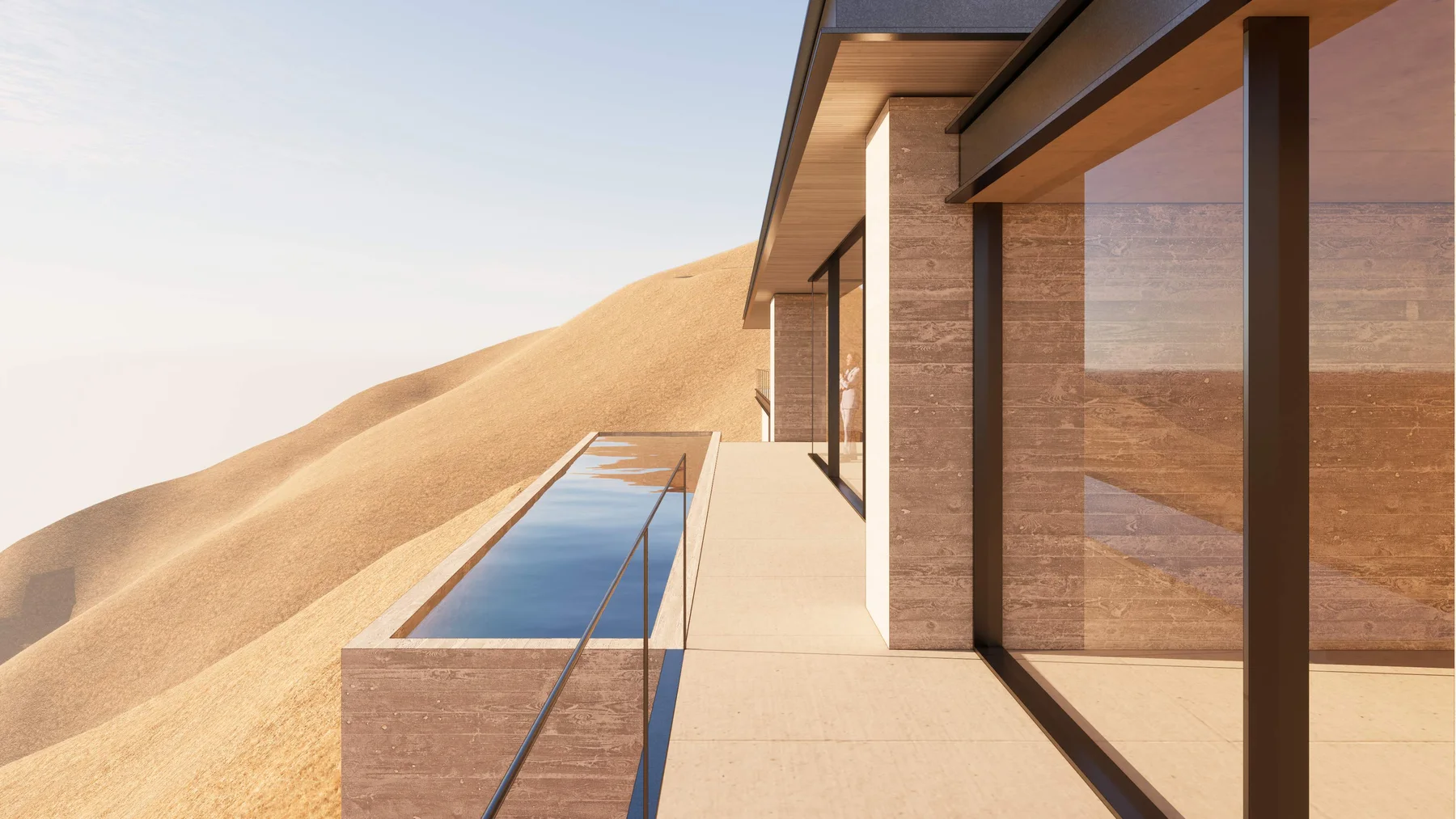 Option 1: the lap pool along the terrace, beside the glass wall.