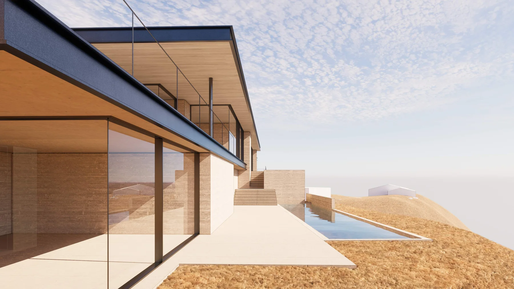 Option 1: the glass corner and the steps down to the pool.