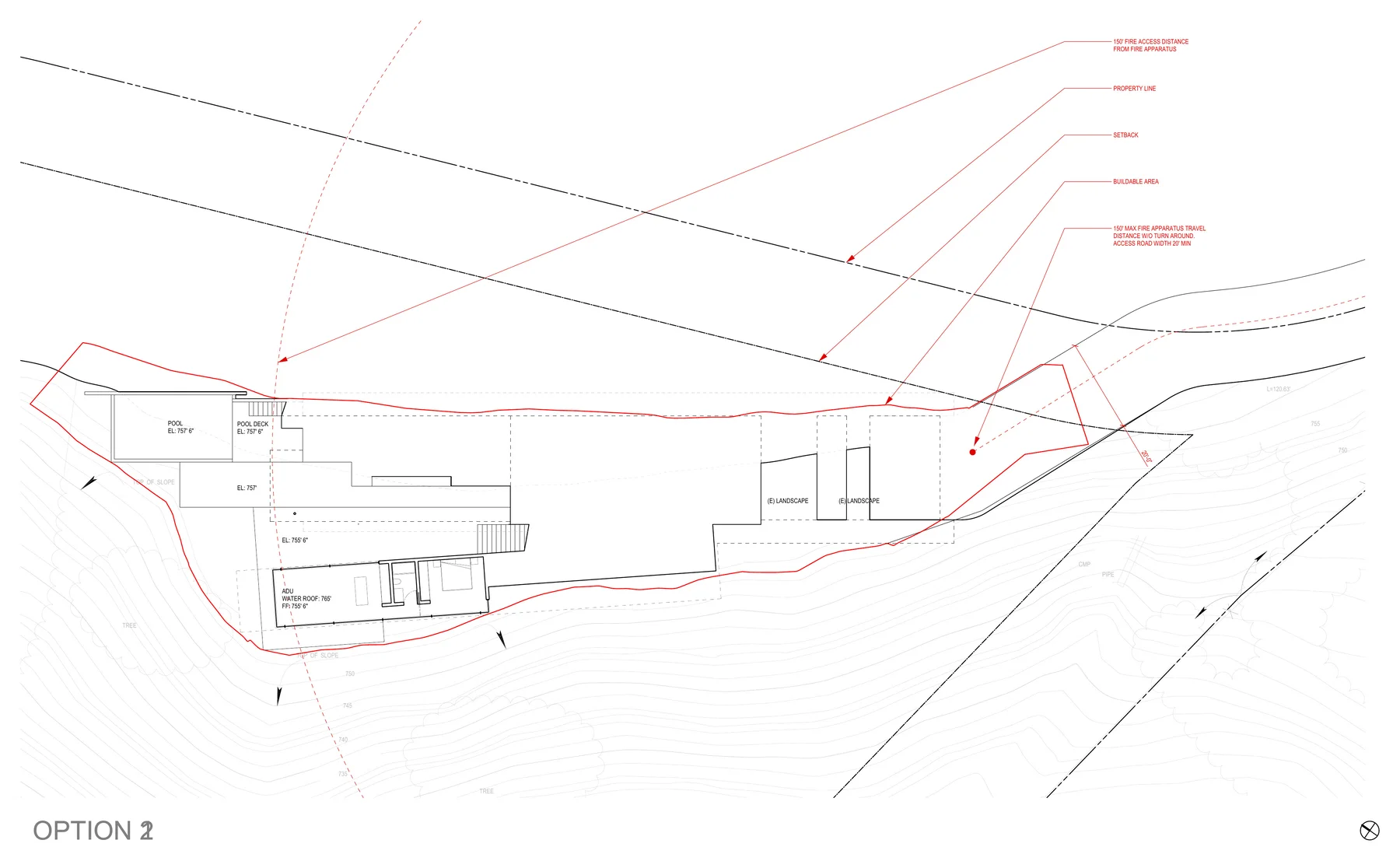 Option 2: the lower floor, stepped into the slope.
