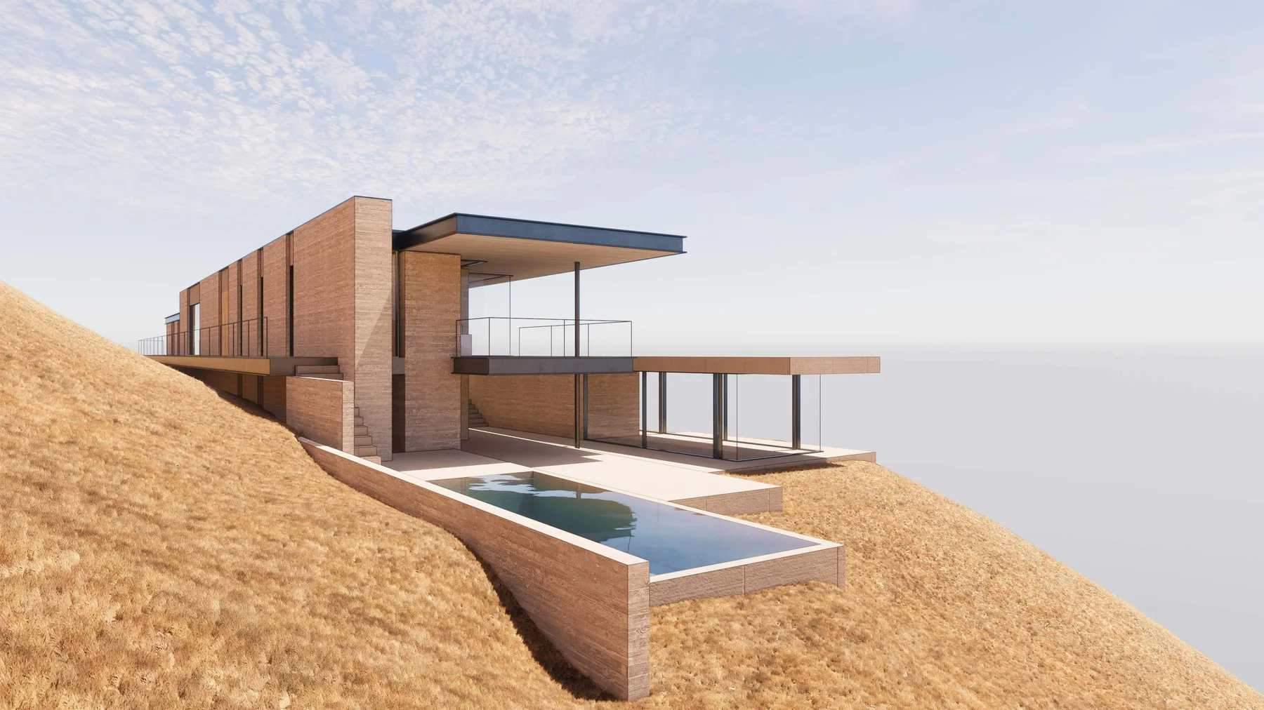 Option 2: the stacked volumes with the pool cut into the slope below.