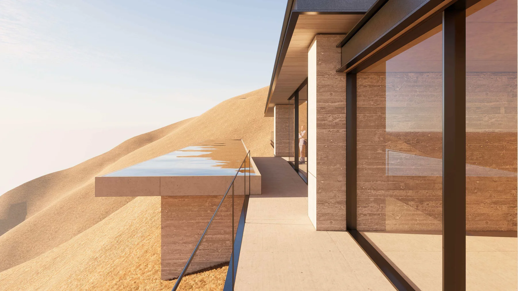 Option 2: the pool's edge along the glass.