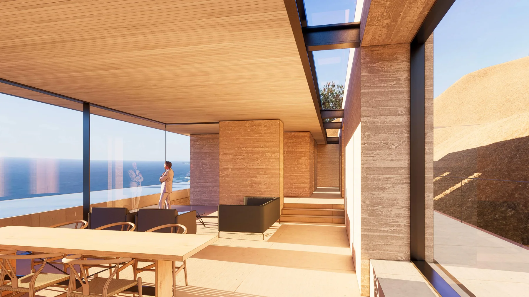Option 2: the covered dining terrace, the sea beyond.
