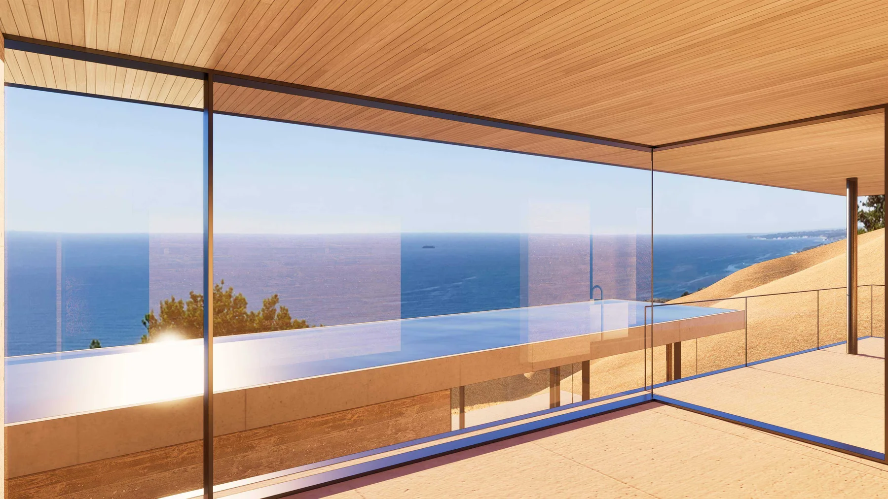 Option 2: the glass room above the pool's vanishing edge and the sea.