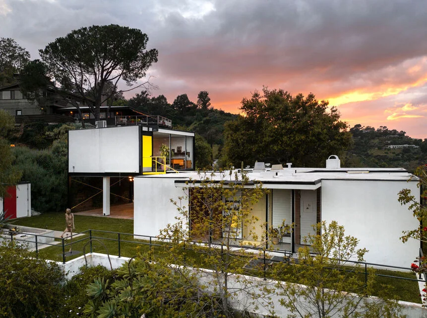 The two pavilions at sunset.