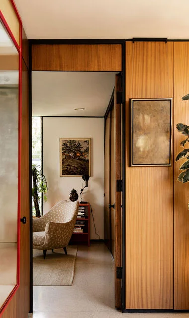 The entry hall in walnut.