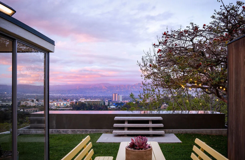 The terrace benches above the view.
