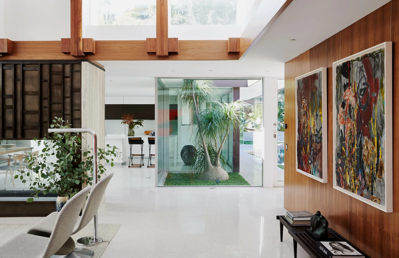 The stair, walnut and glass.
