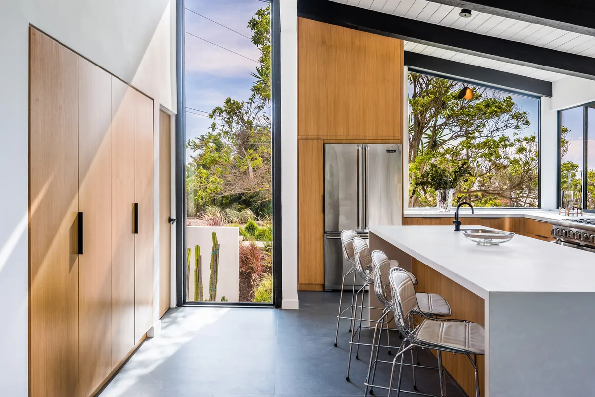 Oak joinery in the kitchen at 5901 Filaree Heights, Malibu.